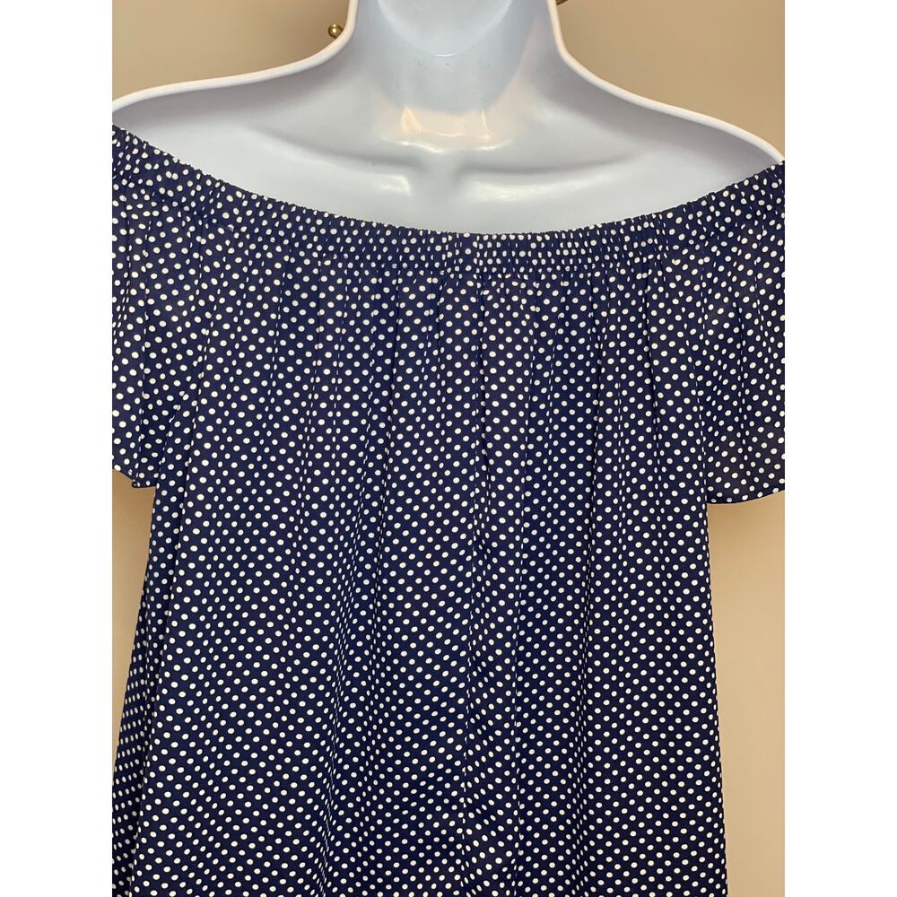 Express Dress Blue White Polka Dot Off The Shoulder Short Sleeve Mini Size M - Picture 5 of 10